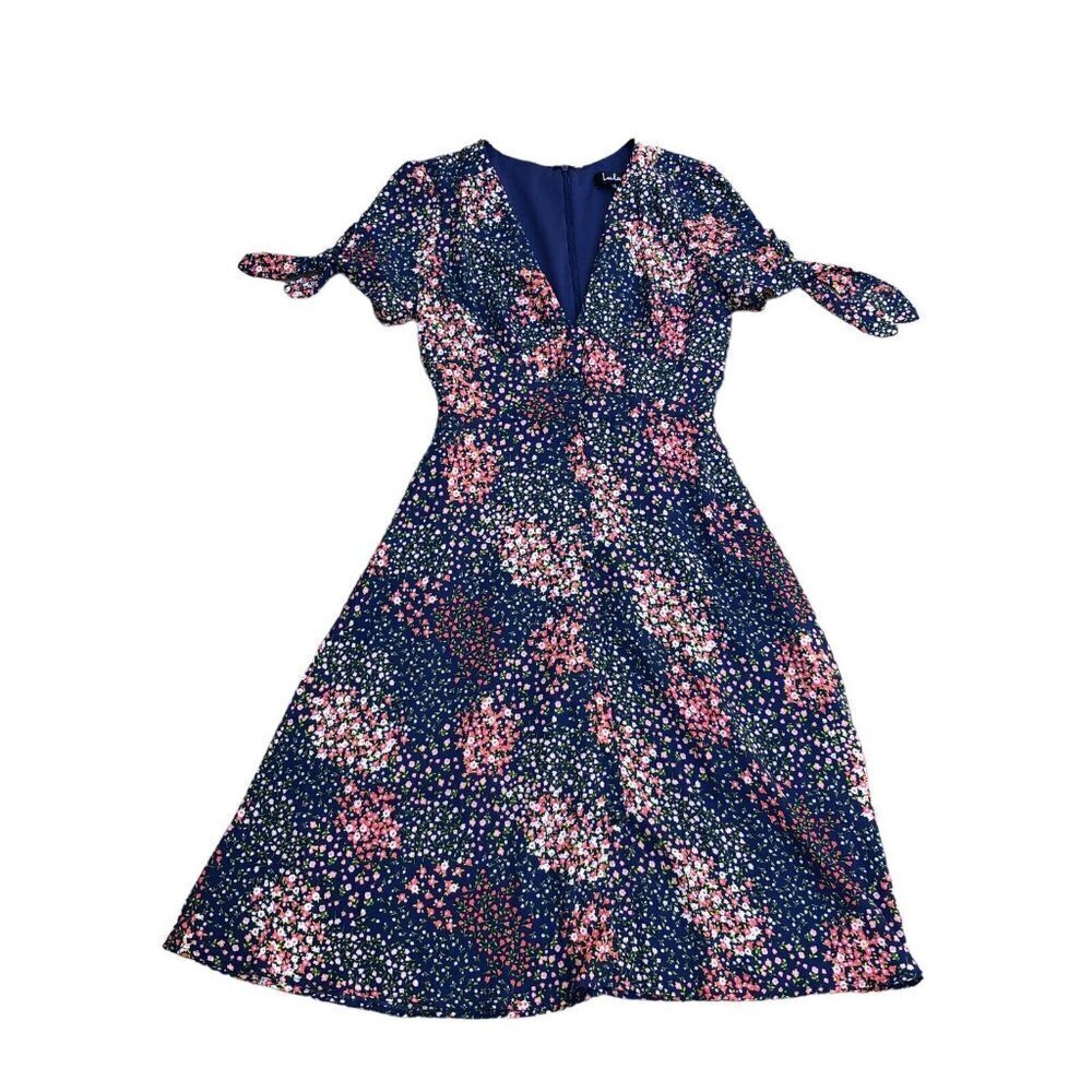 LULUS Long A Line Dress Women's SMALL Blue Floral Short Sleeve Flowy Summer​​​​​